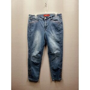One 5 One Jeans Women's Size 14 Ankle Button Cuff Cropped Embellished Rhinestone